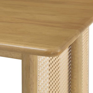 English Elm Walnut-Colored Rubberwood Dining Set with Rattan Woven Legs Boho Mid-Century 3 Piece Natural N779P436250N_N779P436252N-2