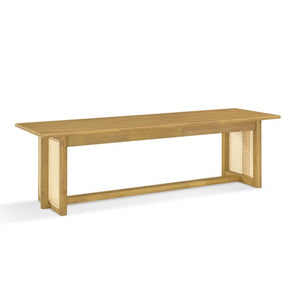 English Elm Walnut-Colored Rubberwood Dining Set with Rattan Woven Legs Boho Mid-Century 3 Piece Natural N779P436250N_N779P436252N-2