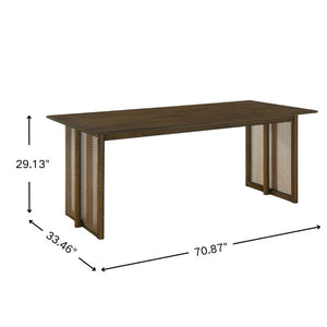 English Elm Walnut-Colored Rubberwood Dining Table with Rattan Woven Legs Seats Six Bohemian Coffee/Walnut N779P436250W