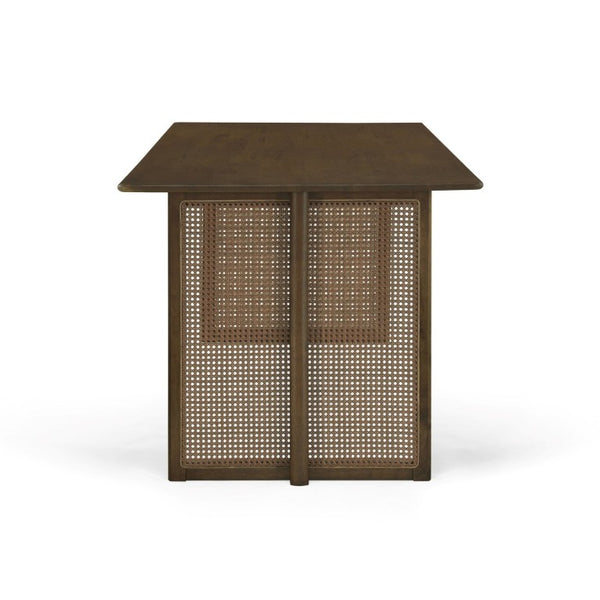English Elm Walnut-Colored Rubberwood Dining Table with Rattan Woven Legs Seats Six Bohemian Coffee/Walnut N779P436250W