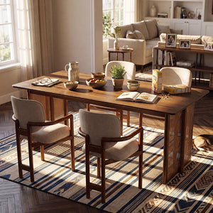 English Elm 5-Piece Rubberwood Dining Set with Rattan Accents for Farmhouse or Coastal Rooms Beige/Brown/Coffee/Walnut N779P436250W_N779P233060B-2