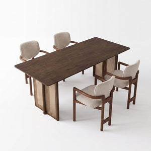English Elm 5-Piece Rubberwood Dining Set with Rattan Accents for Farmhouse or Coastal Rooms Beige/Brown/Coffee/Walnut N779P436250W_N779P233060B-2