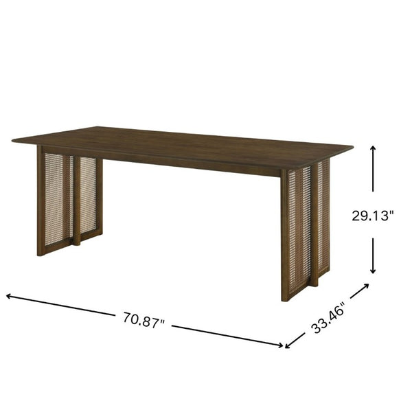 English Elm 5-Piece Rubberwood Dining Set with Rattan Accents for Farmhouse or Coastal Rooms Beige/Brown/Coffee/Walnut N779P436250W_N779P233060B-2