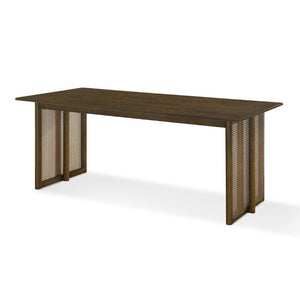 English Elm 5-Piece Rubberwood Dining Set with Rattan Accents for Farmhouse or Coastal Rooms Beige/Brown/Coffee/Walnut N779P436250W_N779P233060B-2