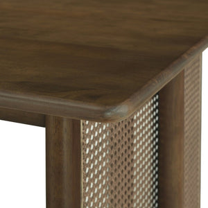 English Elm Walnut-Colored Rubberwood Dining Set with Rattan Woven Legs Boho Mid-Century 3 Piece Walnut N779P436250W_N779P436252W-2