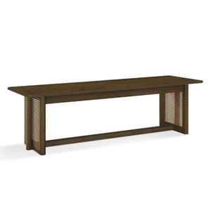 English Elm Walnut-Colored Rubberwood Dining Set with Rattan Woven Legs Boho Mid-Century 3 Piece Walnut N779P436250W_N779P436252W-2