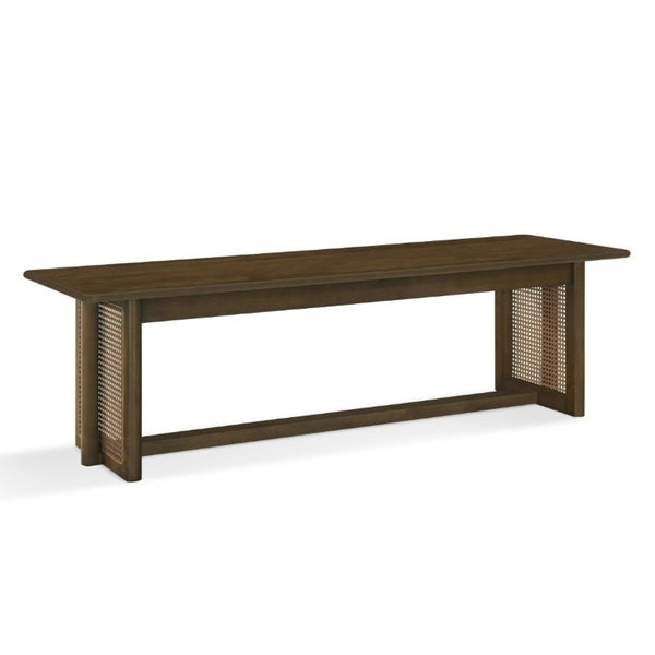 English Elm Walnut-Colored Rubberwood Dining Set with Rattan Woven Legs Boho Mid-Century 3 Piece Walnut N779P436250W_N779P436252W-2