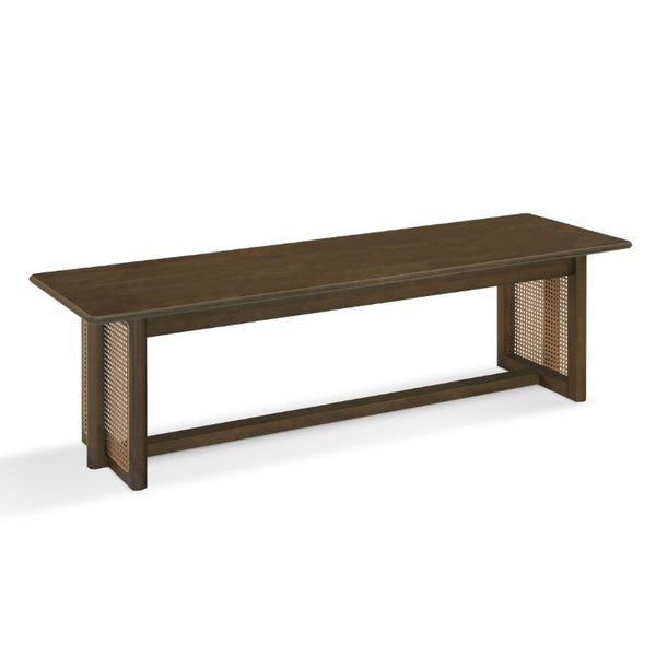 English Elm Walnut-Colored Rubberwood Dining Set with Rattan Woven Legs Boho Mid-Century 3 Piece Walnut N779P436250W_N779P436252W-2