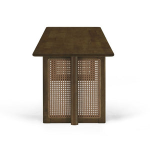 English Elm Walnut-Colored Rubberwood Dining Set with Rattan Woven Legs Boho Mid-Century 3 Piece Walnut N779P436250W_N779P436252W-2