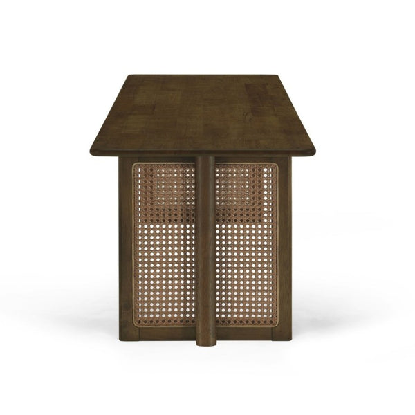 English Elm Walnut-Colored Rubberwood Dining Set with Rattan Woven Legs Boho Mid-Century 3 Piece Walnut N779P436250W_N779P436252W-2