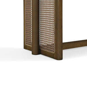 English Elm Walnut-Colored Rubberwood Dining Set with Rattan Woven Legs Boho Mid-Century 3 Piece Walnut N779P436250W_N779P436252W-2
