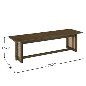 English Elm Walnut-Colored Rubberwood Dining Set with Rattan Woven Legs Boho Mid-Century 3 Piece Walnut N779P436250W_N779P436252W-2