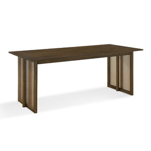 English Elm Walnut-Colored Rubberwood Dining Set with Rattan Woven Legs Boho Mid-Century 3 Piece Walnut N779P436250W_N779P436252W-2
