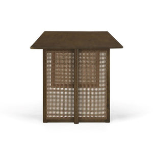English Elm Walnut-Colored Rubberwood Dining Set with Rattan Woven Legs Boho Mid-Century 3 Piece Walnut N779P436250W_N779P436252W-2