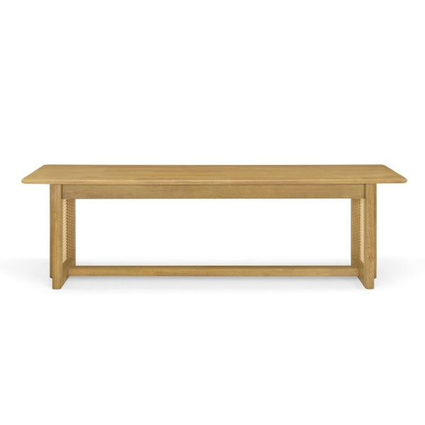 English Elm Natural Rubberwood Dining Bench with Rattan Weave Apron for Entryway or Kitchen N779P436252N