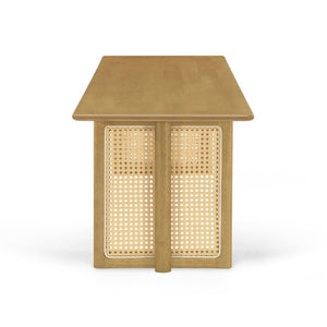 English Elm Natural Rubberwood Dining Bench with Rattan Weave Apron for Entryway or Kitchen N779P436252N