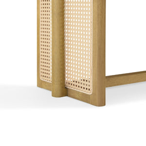 English Elm Natural Rubberwood Dining Bench with Rattan Weave Apron for Entryway or Kitchen N779P436252N
