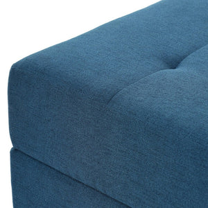 English Elm Navy Button Tufted Fabric Ottoman Footrest with Rubberwood Legs for Living Room N779P445624N