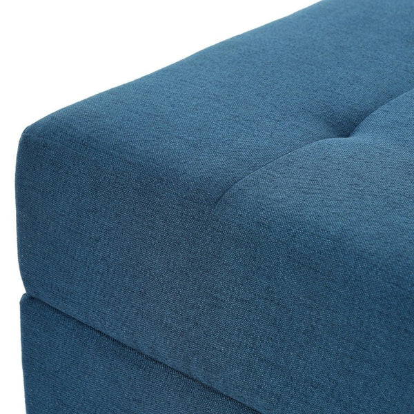 English Elm Navy Button Tufted Fabric Ottoman Footrest with Rubberwood Legs for Living Room N779P445624N