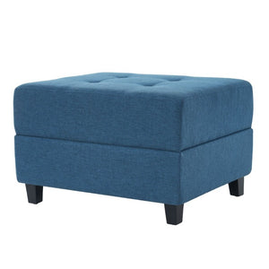 English Elm Navy Button Tufted Fabric Ottoman Footrest with Rubberwood Legs for Living Room N779P445624N