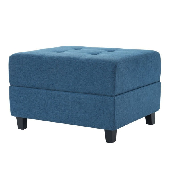 English Elm Navy Button Tufted Fabric Ottoman Footrest with Rubberwood Legs for Living Room N779P445624N