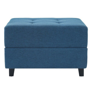 English Elm Navy Button Tufted Fabric Ottoman Footrest with Rubberwood Legs for Living Room N779P445624N