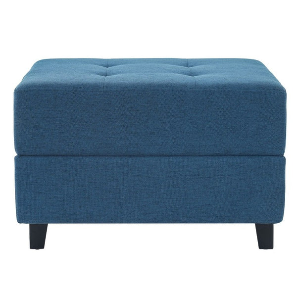 English Elm Navy Button Tufted Fabric Ottoman Footrest with Rubberwood Legs for Living Room N779P445624N
