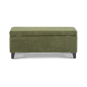 English Elm Storage Ottoman Boucle Upholstered Flip Top Bench with Rubberwood Legs Mid-century Style N779P458126G