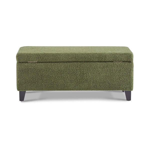 English Elm Storage Ottoman Boucle Upholstered Flip Top Bench with Rubberwood Legs Mid-century Style N779P458126G