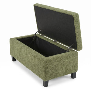 English Elm Storage Ottoman Boucle Upholstered Flip Top Bench with Rubberwood Legs Mid-century Style N779P458126G