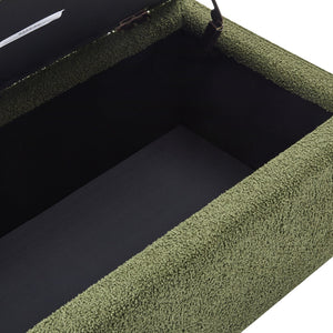English Elm Storage Ottoman Boucle Upholstered Flip Top Bench with Rubberwood Legs Mid-century Style N779P458126G