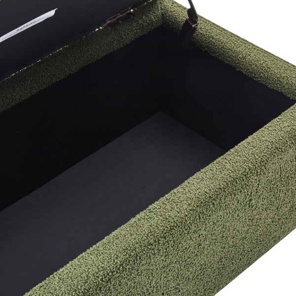 English Elm Storage Ottoman Boucle Upholstered Flip Top Bench with Rubberwood Legs Mid-century Style N779P458126G