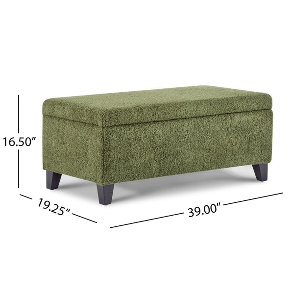 English Elm Storage Ottoman Boucle Upholstered Flip Top Bench with Rubberwood Legs Mid-century Style N779P458126G