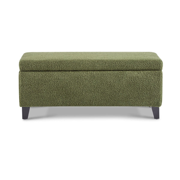 English Elm Storage Ottoman Boucle Upholstered Flip Top Bench with Rubberwood Legs Mid-century Style N779P458126G