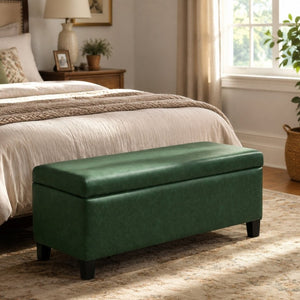 English Elm Storage Ottoman PU Leather Bench with Hydraulic Lid and Solid Rubberwood Legs N779P458126P