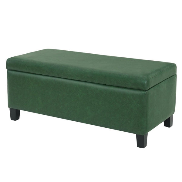 English Elm Storage Ottoman PU Leather Bench with Hydraulic Lid and Solid Rubberwood Legs N779P458126P
