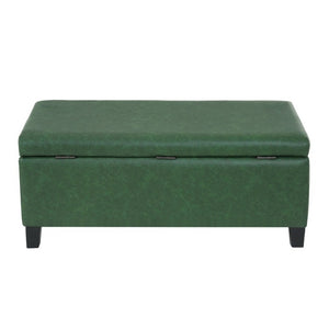 English Elm Storage Ottoman PU Leather Bench with Hydraulic Lid and Solid Rubberwood Legs N779P458126P