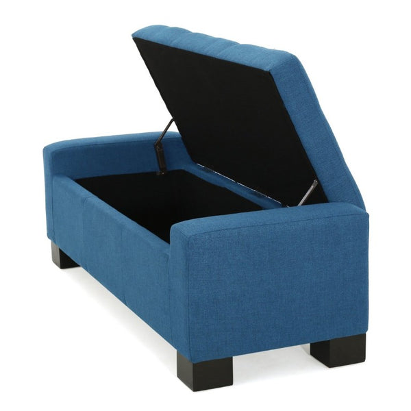 English Elm Navy Button Tufted Storage Bench Upholstered Footrest with Rubberwood Legs for Bedroom N779P458170N