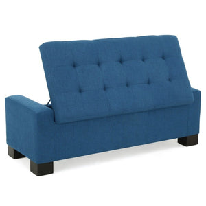 English Elm Navy Button Tufted Storage Bench Upholstered Footrest with Rubberwood Legs for Bedroom N779P458170N