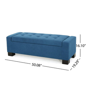 English Elm Navy Button Tufted Storage Bench Upholstered Footrest with Rubberwood Legs for Bedroom N779P458170N