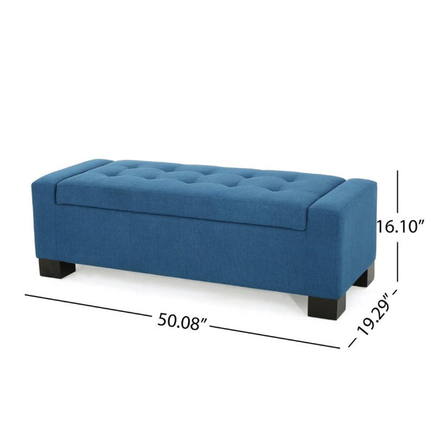 English Elm Navy Button Tufted Storage Bench Upholstered Footrest with Rubberwood Legs for Bedroom N779P458170N