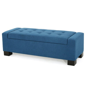 English Elm Navy Button Tufted Storage Bench Upholstered Footrest with Rubberwood Legs for Bedroom N779P458170N