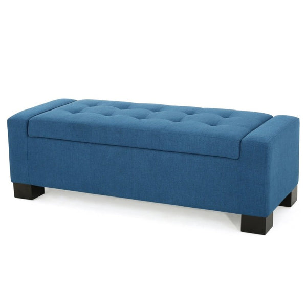 English Elm Navy Button Tufted Storage Bench Upholstered Footrest with Rubberwood Legs for Bedroom N779P458170N