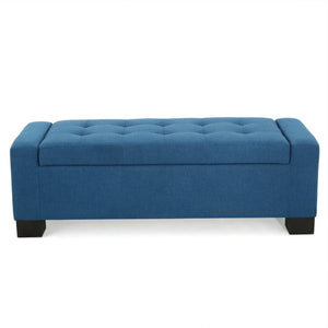 English Elm Navy Button Tufted Storage Bench Upholstered Footrest with Rubberwood Legs for Bedroom N779P458170N