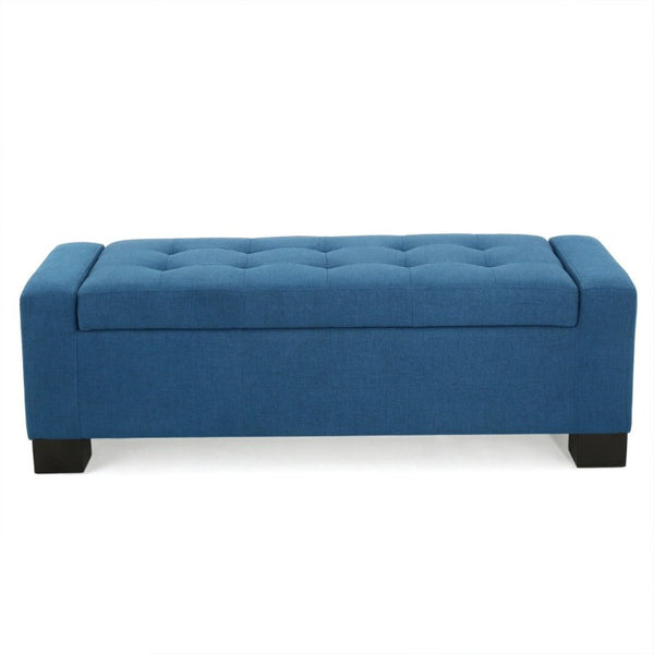 English Elm Navy Button Tufted Storage Bench Upholstered Footrest with Rubberwood Legs for Bedroom N779P458170N