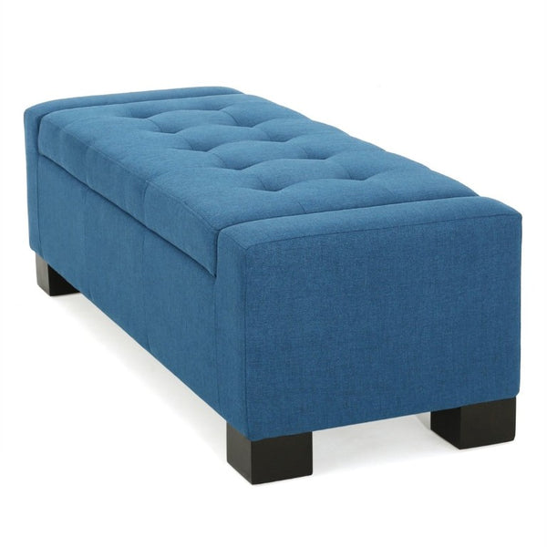 English Elm Navy Button Tufted Storage Bench Upholstered Footrest with Rubberwood Legs for Bedroom N779P458170N