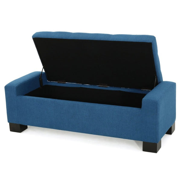 English Elm Navy Button Tufted Storage Bench Upholstered Footrest with Rubberwood Legs for Bedroom N779P458170N