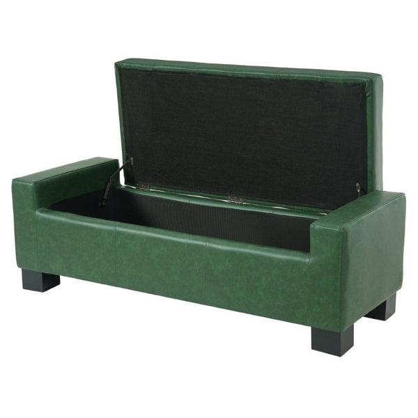 English Elm Green Button Tufted Storage Bench PU Upholstered Footrest with Rubberwood Legs Bedroom N779P458170P