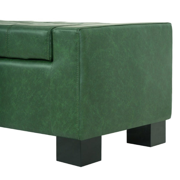 English Elm Green Button Tufted Storage Bench PU Upholstered Footrest with Rubberwood Legs Bedroom N779P458170P