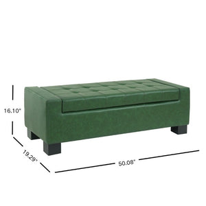 English Elm Green Button Tufted Storage Bench PU Upholstered Footrest with Rubberwood Legs Bedroom N779P458170P